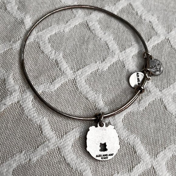 Alex and Ani Silver Tone Expandable Bracelet Love and Luck Pink Stone Charm - Picture 7 of 8